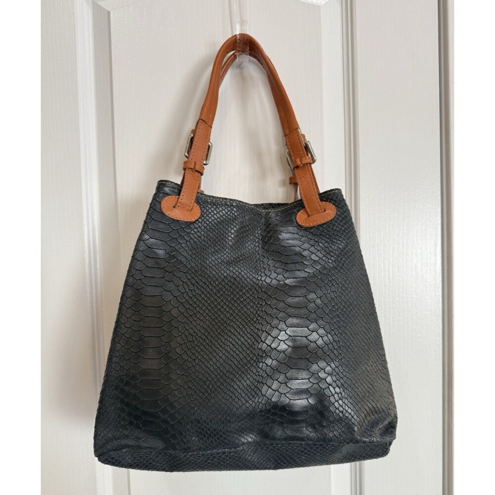 Borse In Pelle Handbag Genuine Leather Hobo Shoulder Purse Python Embossed - Picture 2 of 12